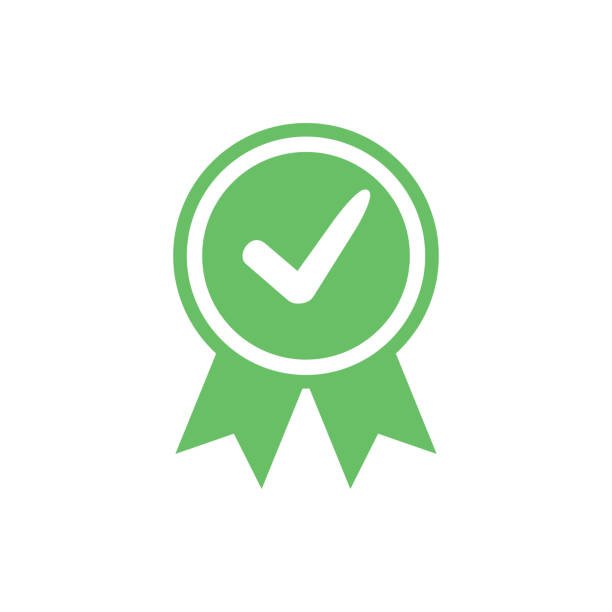 Approved certified icon. Certified seal icon. Accepted accreditation symbol with checkmark. Assurance or authorized award business confirmation green label. Ok quality satisfaction seal stamp vector.
